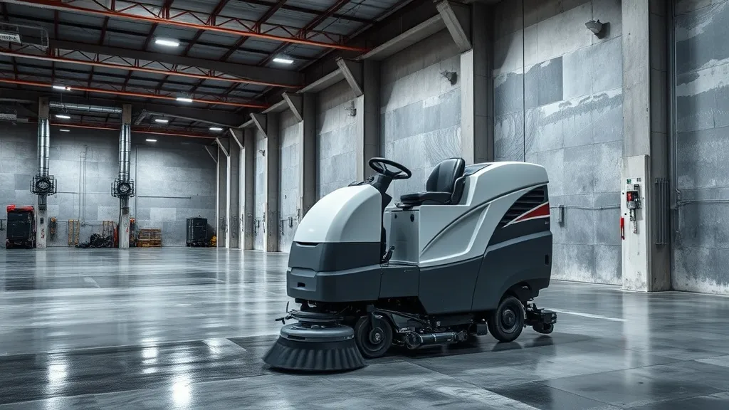 Professional industrial cleaning floor scrubber machine in a